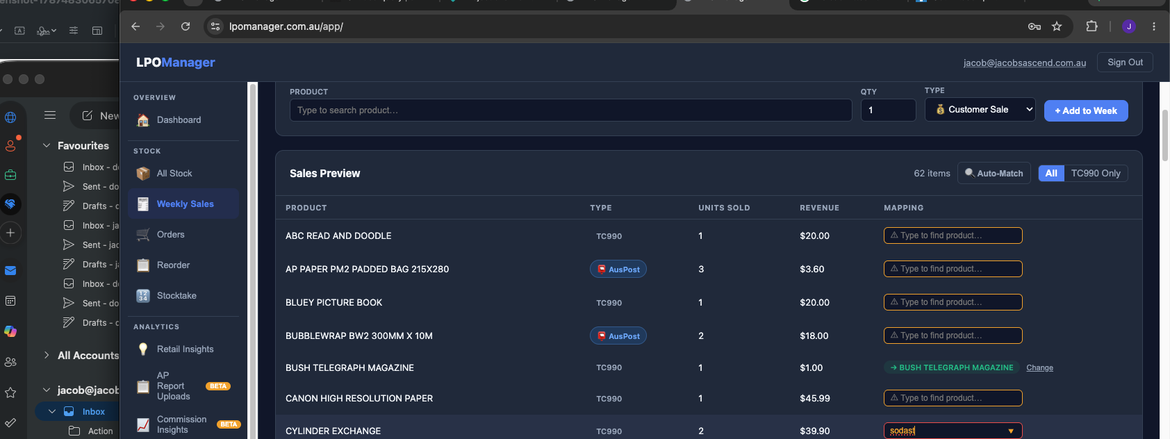 Sales Preview mapping screen