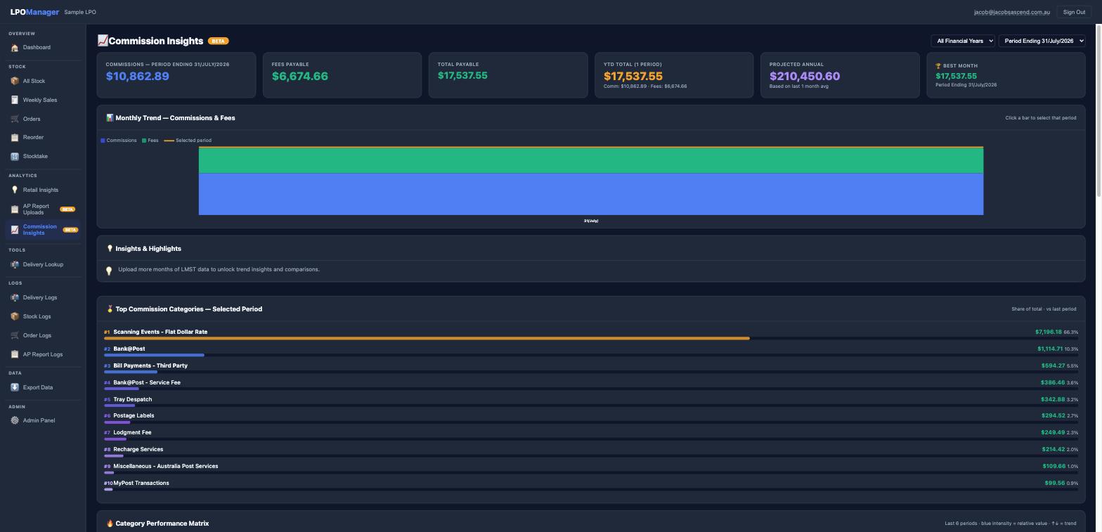 Commission Insights screen
