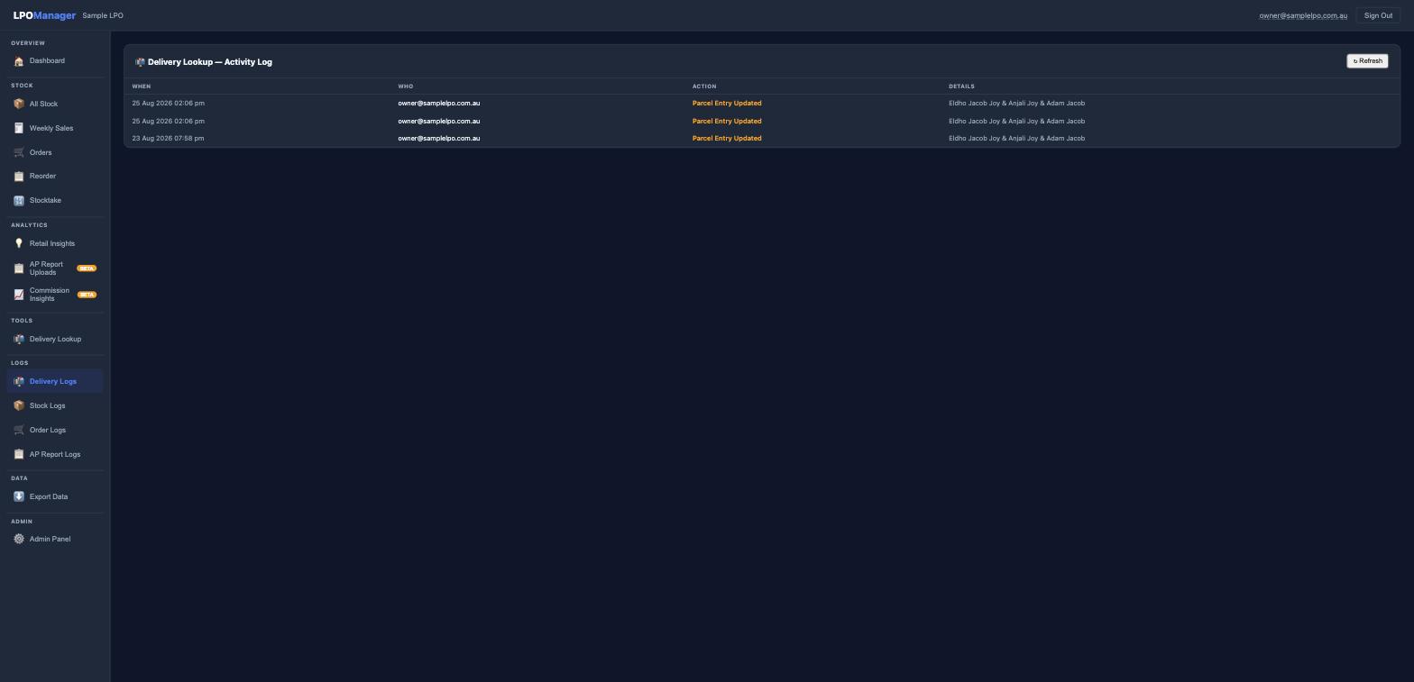 Logs screen