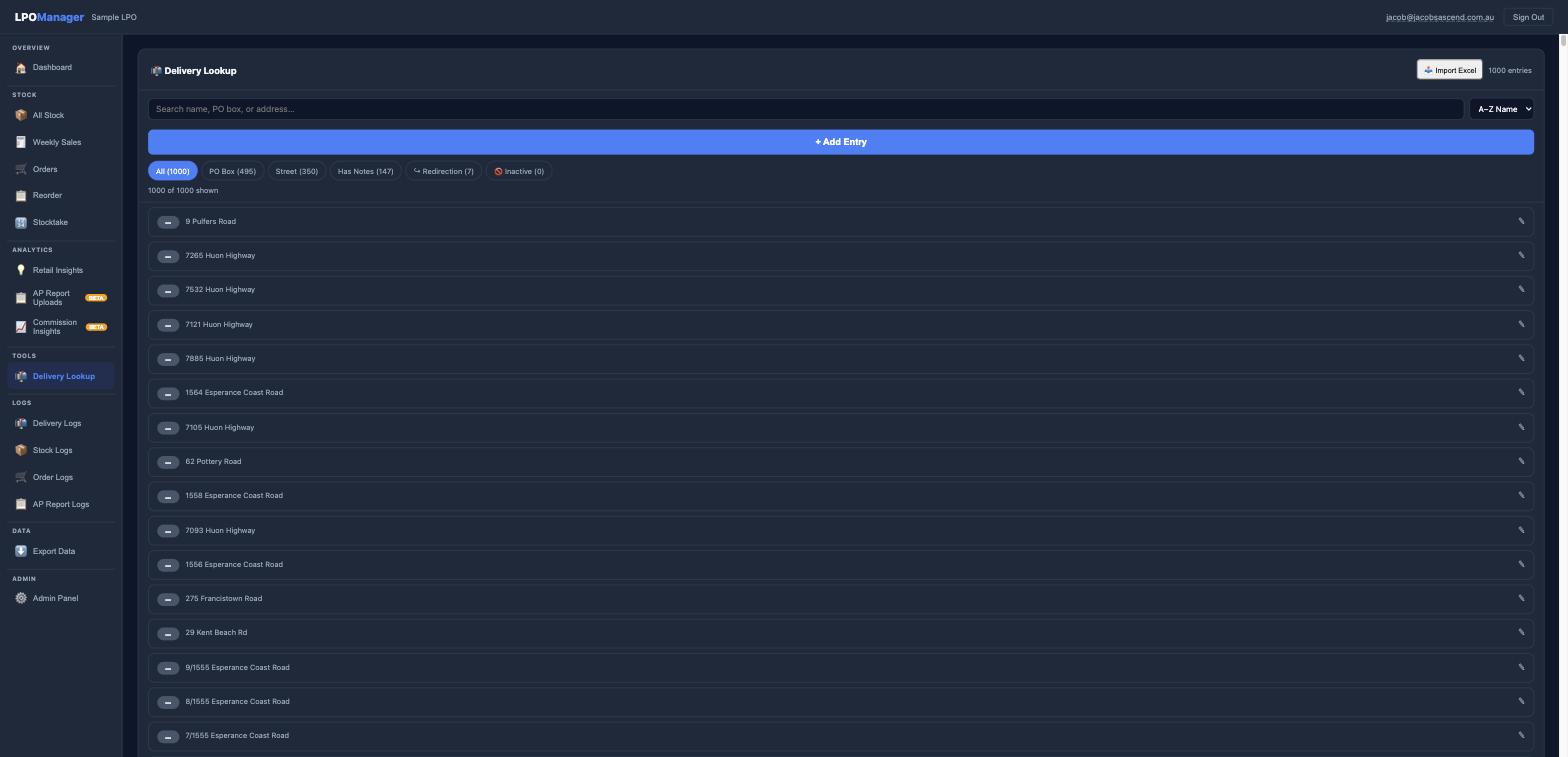 Delivery Lookup screen