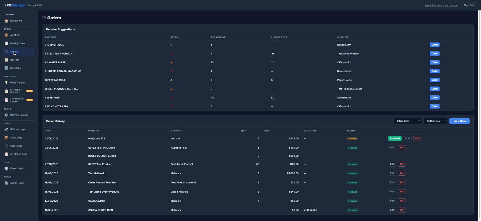 Orders screen
