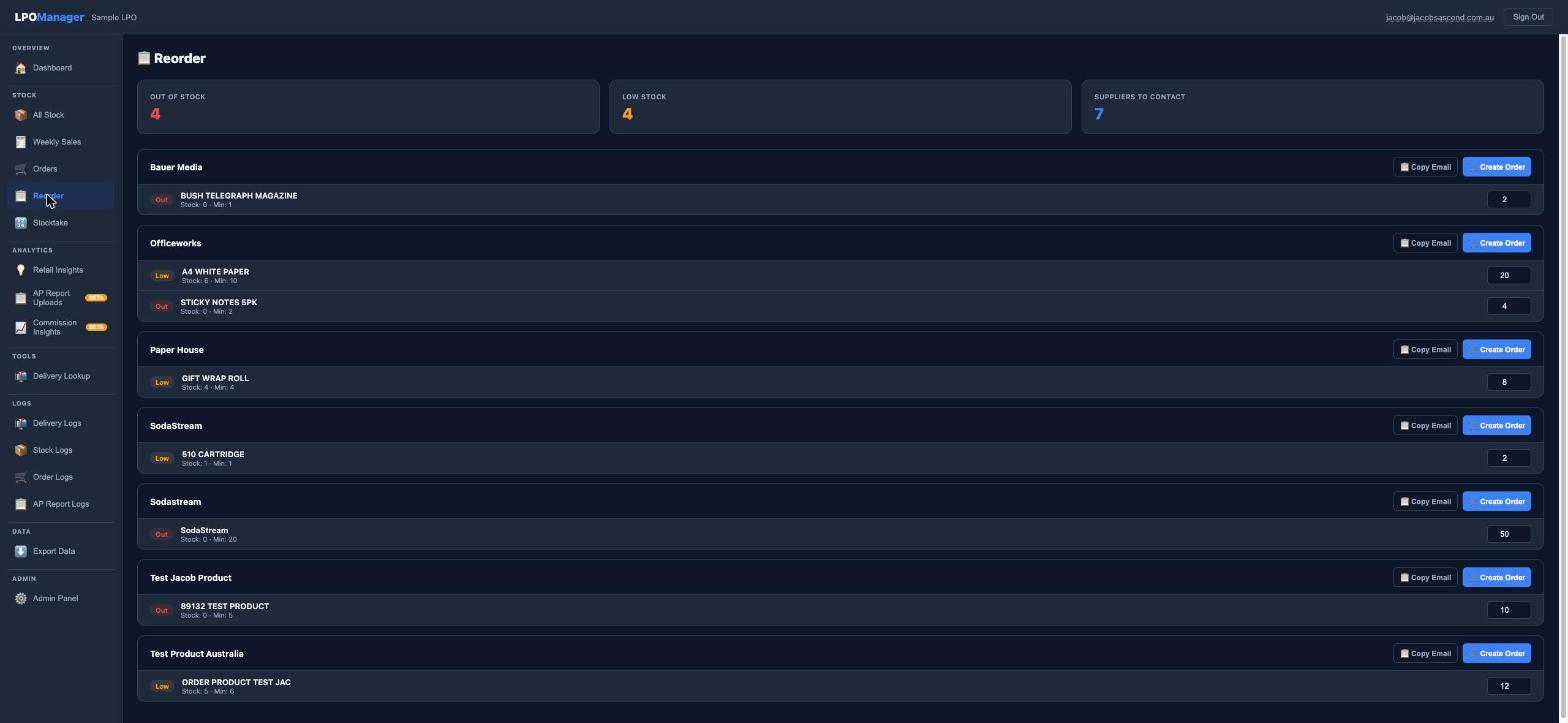 Reorder screen